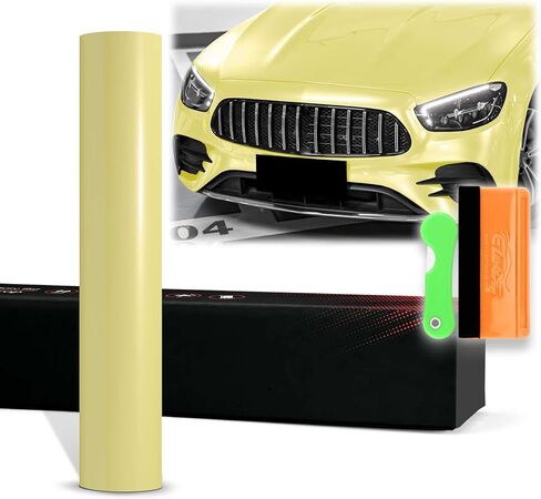 12"x60" (1FTx5FT) Pastel Yellow PET Super Pearlescent Glitter Metallic Diamond Vinyl Wrap Auto Car Sticker Decal Film Sheet Bubble Free Air Release Technology with Tool Kit in Saudi Arabia