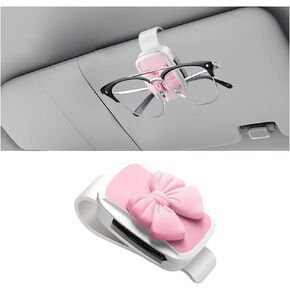 Car Visor Sunglasses Holder, Cute Bow Vehicle Sun Visor Eyeglasses & Ticket Card Hanger Clip, Convenient Auto Sunglasses Organizer for Women Girls, Universal for Truck SUV Sedan (Pink) in Saudi Arabia