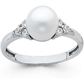 14k Yellow OR White Gold SOLID 8mm Freshwater Cultured Pearl Wedding Engagement Ring in Kuwait