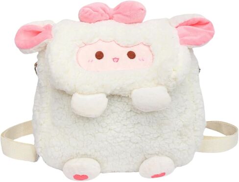 Sheep Purse Cute Fluffy Lamb Backpack Soft Plush Daypack Furry Shoulder Bag with Bow Detail Kawaii Trendy Gifts for Women Girls Daily Travel Use(White) in Saudi Arabia