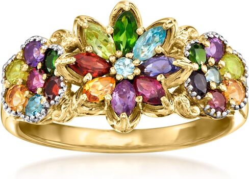 Ross-Simons 1.34 ct. t.w. Multi-Gemstone Floral Ring in 18kt Gold Over Sterling in Saudi Arabia