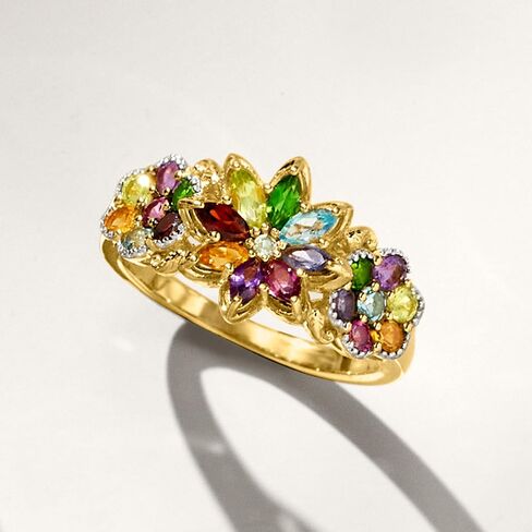 Ross-Simons 1.34 ct. t.w. Multi-Gemstone Floral Ring in 18kt Gold Over Sterling in Saudi Arabia