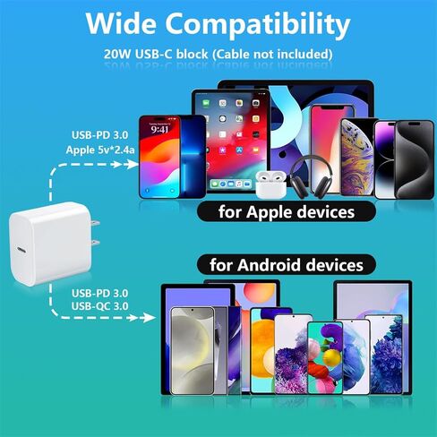 كتلة شاحن USB-C متوافقة مع كتلة ساعة Apple، iWatch Series Ultra/9/8/7/6/SE/SE2/5/4/3، محول طاقة gvmkwejk Type-C PD للشحن السريع USBC 20 واط، قطعتان باللون الأبيض in Kuwait