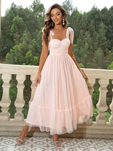 SISKIN Summer Cocktail Dresses for Women Tie Shoulder Semi Formal Dresses Hem Mesh Birthday Wedding Guest Dress in Saudi Arabia