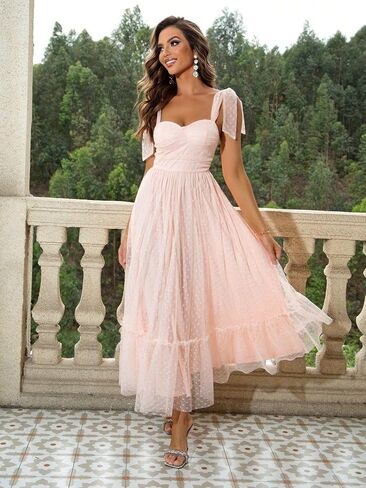 SISKIN Summer Cocktail Dresses for Women Tie Shoulder Semi Formal Dresses Hem Mesh Birthday Wedding Guest Dress in Saudi Arabia