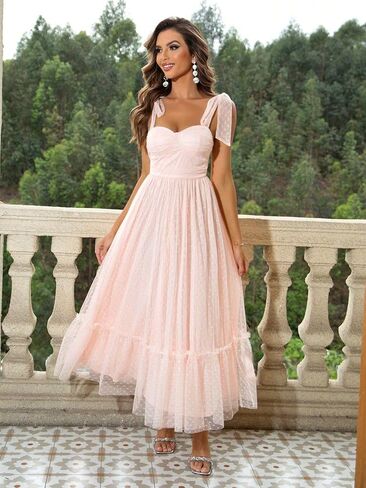 SISKIN Summer Cocktail Dresses for Women Tie Shoulder Semi Formal Dresses Hem Mesh Birthday Wedding Guest Dress in Saudi Arabia