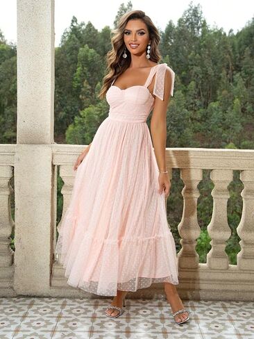 SISKIN Summer Cocktail Dresses for Women Tie Shoulder Semi Formal Dresses Hem Mesh Birthday Wedding Guest Dress in Saudi Arabia