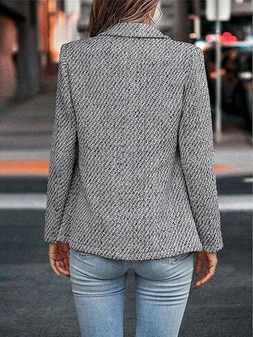utcoco Womens Tweed Blazer Double Breasted Office Blazer Casual Long Sleeve Textured Jacket 2025 Fashion Outfits in Saudi Arabia