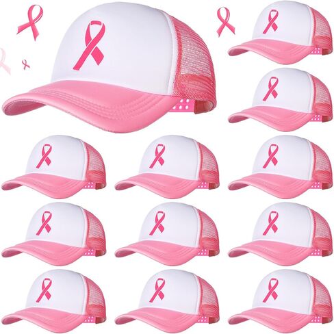 Jeyiour 12 Pcs Women Breast Cancer Awareness Hats Pink Ribbon Baseball Caps Adjustable Cotton Mesh for Ladies Girls Decor in Saudi Arabia
