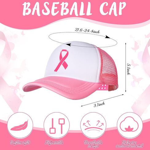 Jeyiour 12 Pcs Women Breast Cancer Awareness Hats Pink Ribbon Baseball Caps Adjustable Cotton Mesh for Ladies Girls Decor in Saudi Arabia