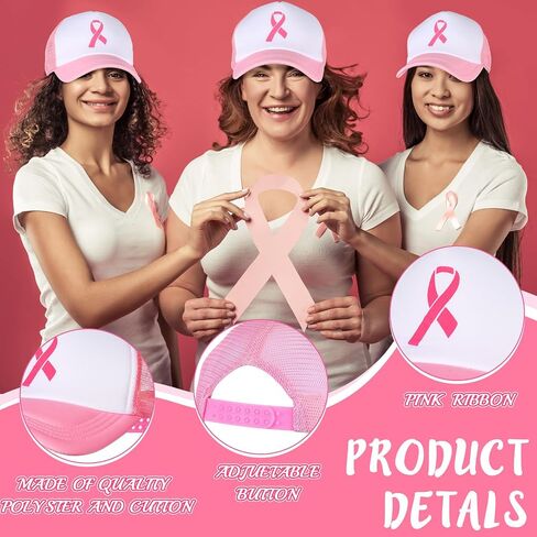 Jeyiour 12 Pcs Women Breast Cancer Awareness Hats Pink Ribbon Baseball Caps Adjustable Cotton Mesh for Ladies Girls Decor in Saudi Arabia