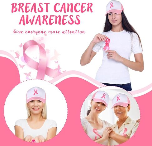 Jeyiour 12 Pcs Women Breast Cancer Awareness Hats Pink Ribbon Baseball Caps Adjustable Cotton Mesh for Ladies Girls Decor in Saudi Arabia