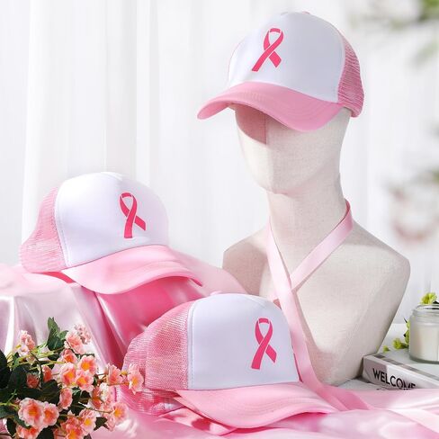 Jeyiour 12 Pcs Women Breast Cancer Awareness Hats Pink Ribbon Baseball Caps Adjustable Cotton Mesh for Ladies Girls Decor in Saudi Arabia