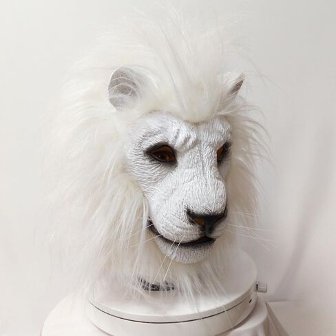Realistic Lion Mask,Funny Full Head White Lion Head Mask,Unisex Adults Furry Plush Beast Masks Costume for Halloween Animal Cosplay Party,Fursuit Head Masks in Saudi Arabia