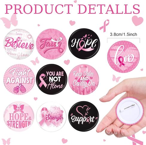 30 Pcs Breast Cancer Awareness Badges Pins,Pink Ribbon Button Pins Brooch Round Lapel Pins Accessories Stuff for Women Backpacks Clothes Hats Bags Event Marathon Survivor Gifts Party Supplies Favors in Saudi Arabia