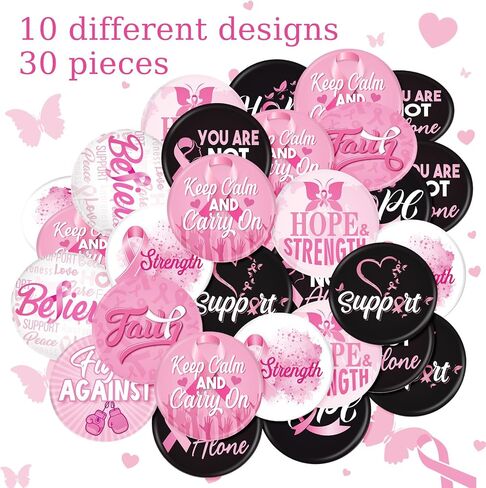 30 Pcs Breast Cancer Awareness Badges Pins,Pink Ribbon Button Pins Brooch Round Lapel Pins Accessories Stuff for Women Backpacks Clothes Hats Bags Event Marathon Survivor Gifts Party Supplies Favors in Saudi Arabia
