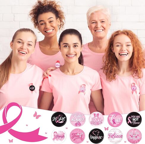 30 Pcs Breast Cancer Awareness Badges Pins,Pink Ribbon Button Pins Brooch Round Lapel Pins Accessories Stuff for Women Backpacks Clothes Hats Bags Event Marathon Survivor Gifts Party Supplies Favors in Saudi Arabia