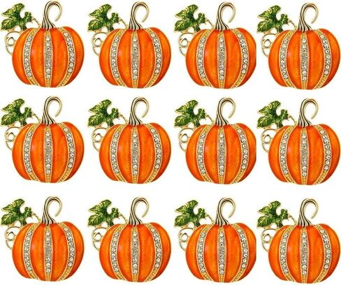 12 Pcs Rhinestone Gold Enamel Pumpkin Brooch Pins, Brooches And Pins For Women Bulk, Gold Tone Enamel, Green Leaf, 1.69 x 1.65 in, 17 g （12pcs） in Saudi Arabia