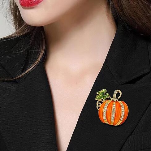 12 Pcs Rhinestone Gold Enamel Pumpkin Brooch Pins, Brooches And Pins For Women Bulk, Gold Tone Enamel, Green Leaf, 1.69 x 1.65 in, 17 g （12pcs） in Saudi Arabia