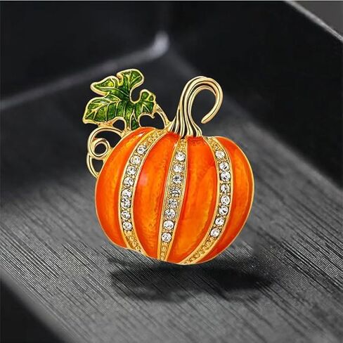 12 Pcs Rhinestone Gold Enamel Pumpkin Brooch Pins, Brooches And Pins For Women Bulk, Gold Tone Enamel, Green Leaf, 1.69 x 1.65 in, 17 g （12pcs） in Saudi Arabia