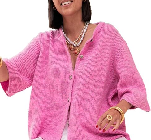 Women Button Down Ribbed Cardigan Short Sleeve Crew Neck Open Front Sweater Y2k Fall Knit Crop Shirts Outwear in Kuwait