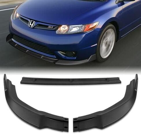 3 Pieces Front Bumper Lip Spoiler Splitter Side Body Kit Trim Protection Compatible with 2006-2008 Honda Civic 2DR Coupe, 2007 (Painted Black) in Saudi Arabia