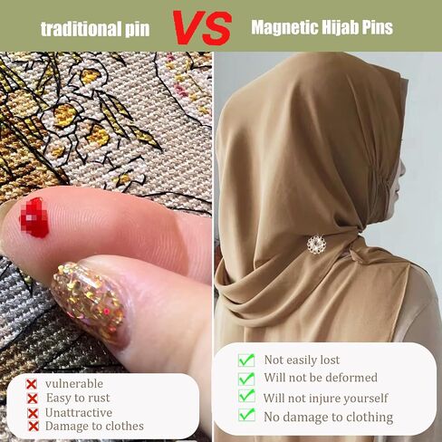 حجر الراين الحجاب مغناطيس قوي الرجعية الحجاب للنساء أزرار مغناطيسية دائرية لوشاح عمامة الإسلامية النقاب اكسسوارات مسلم (2، زهرة فضية) in Kuwait