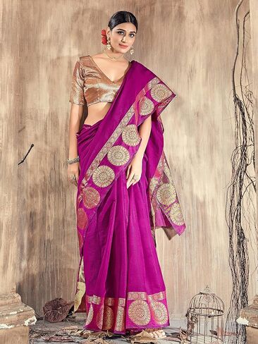 Elina fashion Sarees For Women Indian Bollywood Diwali Cotton Art Silk Saree Woven Sari & Unstitched Blouse in Saudi Arabia