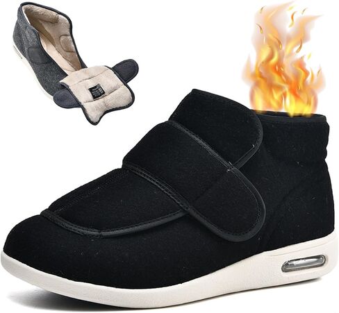 Unisex Swollen Feet Diabetic Edema Shoes, Women's Warm Fur Lined Slip On Snow Boots, Men's Orthopedic Winter Slippers with Adjustable Closures in Saudi Arabia