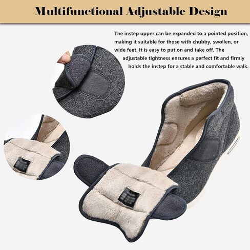 Unisex Swollen Feet Diabetic Edema Shoes, Women's Warm Fur Lined Slip On Snow Boots, Men's Orthopedic Winter Slippers with Adjustable Closures in Saudi Arabia