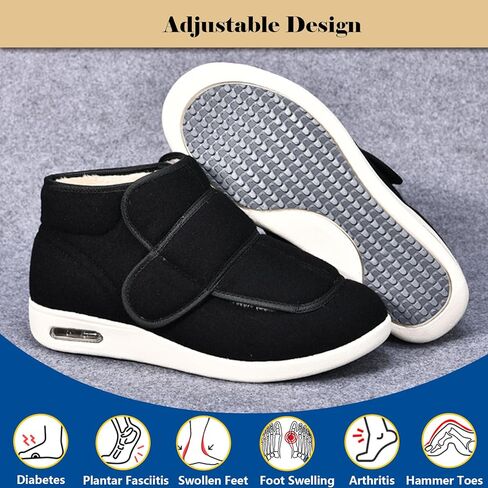 Unisex Swollen Feet Diabetic Edema Shoes, Women's Warm Fur Lined Slip On Snow Boots, Men's Orthopedic Winter Slippers with Adjustable Closures in Saudi Arabia