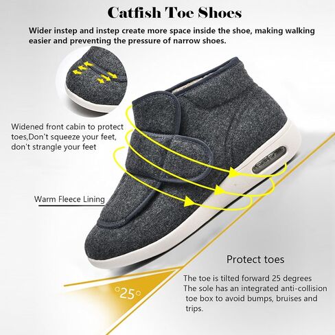 Unisex Swollen Feet Diabetic Edema Shoes, Women's Warm Fur Lined Slip On Snow Boots, Men's Orthopedic Winter Slippers with Adjustable Closures in Saudi Arabia