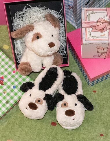 Dog Slippers for Women Men,Fluffy Animal Slippers | Cute Plush Dalmatian Slippers,Funny Cozy Warm Winter Indoor House Slippers,Cartoon Kawaii Puppy Slippers in Saudi Arabia