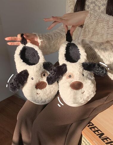 Dog Slippers for Women Men,Fluffy Animal Slippers | Cute Plush Dalmatian Slippers,Funny Cozy Warm Winter Indoor House Slippers,Cartoon Kawaii Puppy Slippers in Saudi Arabia