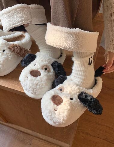 Dog Slippers for Women Men,Fluffy Animal Slippers | Cute Plush Dalmatian Slippers,Funny Cozy Warm Winter Indoor House Slippers,Cartoon Kawaii Puppy Slippers in Saudi Arabia