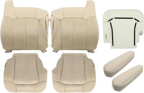 SecosAutoparts Leather Gray #922 Front Both Sides Bottom & Top Lean Back & Armrest & Driver Foam Cushion Seat Cover Compatible with Chevy Silverado Tahoe Sierra Suburban Avalanche 1999 2000 2001 2002 in Saudi Arabia