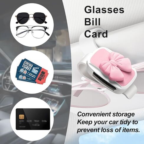 Car Visor Sunglasses Holder, Cute Bow Vehicle Sun Visor Eyeglasses & Ticket Card Hanger Clip, Convenient Auto Sunglasses Organizer for Women Girls, Universal for Truck SUV Sedan (Pink) in Saudi Arabia
