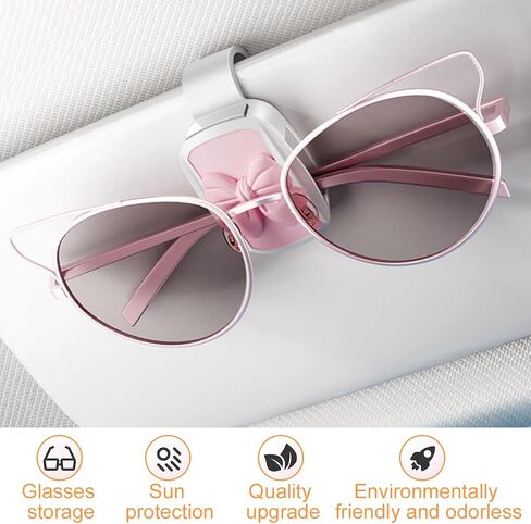 Car Visor Sunglasses Holder, Cute Bow Vehicle Sun Visor Eyeglasses & Ticket Card Hanger Clip, Convenient Auto Sunglasses Organizer for Women Girls, Universal for Truck SUV Sedan (Pink) in Saudi Arabia