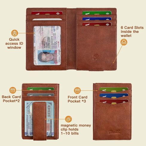 Zitahli Mens Slim Wallet - RFID Blocking Leather Bifold with Magnetic Closure, 12+ Card Capacity ID Window | Money Clip Gifts for Him in Saudi Arabia