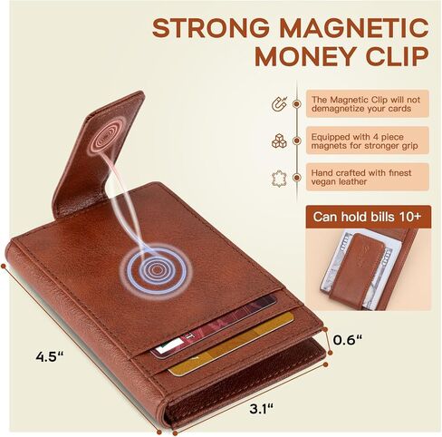 Zitahli Mens Slim Wallet - RFID Blocking Leather Bifold with Magnetic Closure, 12+ Card Capacity ID Window | Money Clip Gifts for Him in Saudi Arabia