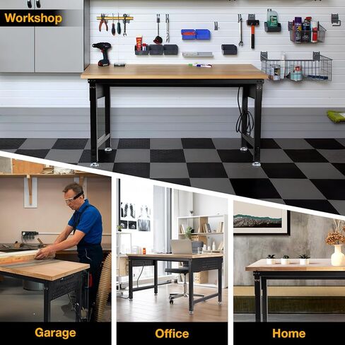 Adjustable Height Workbench, Heavy Duty Table Rubber Wood Workstation with Power Outlet & Pegboard for Garage, Office, Workshop, Home,Commercial (48"×24") in Kuwait
