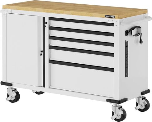 WORKPRO 52" x 20" 5-Drawer & 1-Door Rolling Tool Chest, Heavy Duty Tool Chest with Wheels, Power Strip, Locking System, Rolling Cabinet for Garage, Home & Kitchen, 1000 lbs Capacity in Saudi Arabia