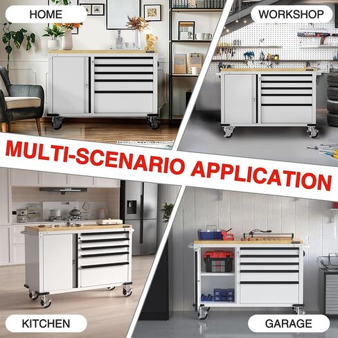 WORKPRO 52" x 20" 5-Drawer & 1-Door Rolling Tool Chest, Heavy Duty Tool Chest with Wheels, Power Strip, Locking System, Rolling Cabinet for Garage, Home & Kitchen, 1000 lbs Capacity in Saudi Arabia