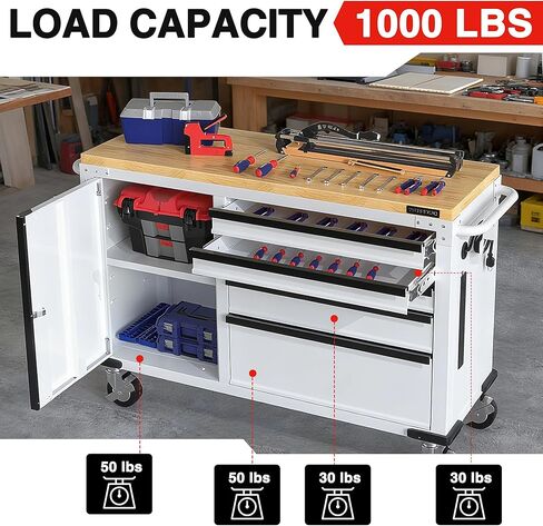 WORKPRO 52" x 20" 5-Drawer & 1-Door Rolling Tool Chest, Heavy Duty Tool Chest with Wheels, Power Strip, Locking System, Rolling Cabinet for Garage, Home & Kitchen, 1000 lbs Capacity in Saudi Arabia