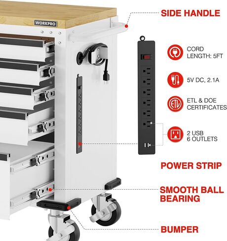 WORKPRO 52" x 20" 5-Drawer & 1-Door Rolling Tool Chest, Heavy Duty Tool Chest with Wheels, Power Strip, Locking System, Rolling Cabinet for Garage, Home & Kitchen, 1000 lbs Capacity in Saudi Arabia