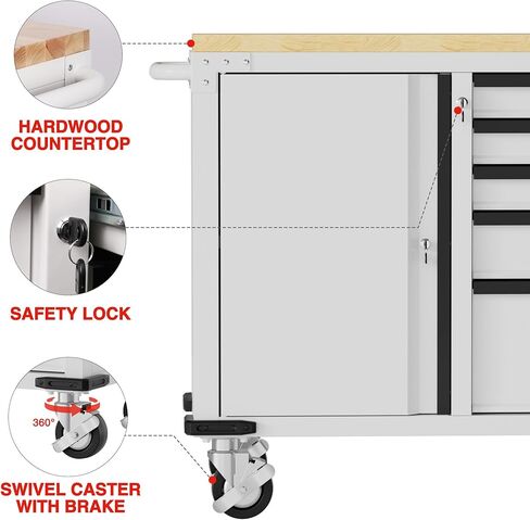 WORKPRO 52" x 20" 5-Drawer & 1-Door Rolling Tool Chest, Heavy Duty Tool Chest with Wheels, Power Strip, Locking System, Rolling Cabinet for Garage, Home & Kitchen, 1000 lbs Capacity in Saudi Arabia