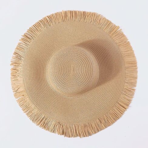 Fashionable Bohemian Summer Outdoor Tassel Large Brim Sunshade Hat Leisure Vacation Woven Fur Brim Straw Hat for Women Brown in Saudi Arabia