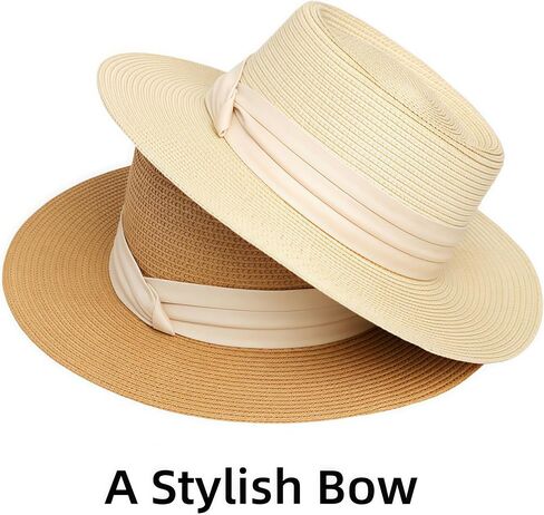 Sun Hat - Foldable Straw Beach Sun Hat for Women UPF40+,Beige Strap Khaki in Kuwait