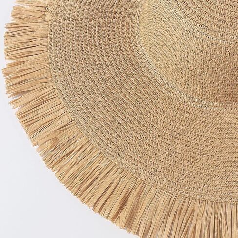 Fashionable Bohemian Summer Outdoor Tassel Large Brim Sunshade Hat Leisure Vacation Woven Fur Brim Straw Hat for Women Brown in Saudi Arabia