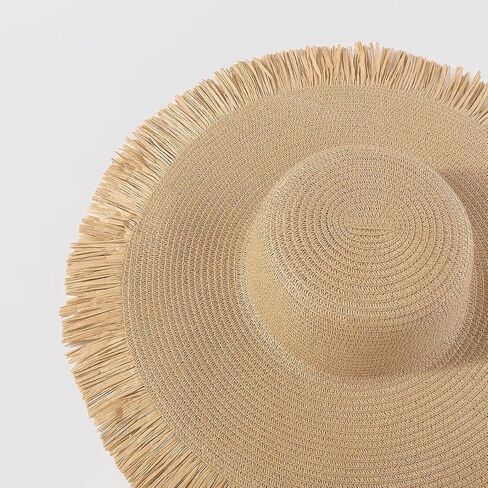Fashionable Bohemian Summer Outdoor Tassel Large Brim Sunshade Hat Leisure Vacation Woven Fur Brim Straw Hat for Women Brown in Saudi Arabia